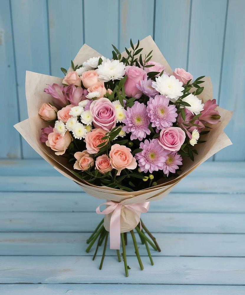 Букет цветов из: Хризантемы, Розы и Альстромерии в Гагарине
