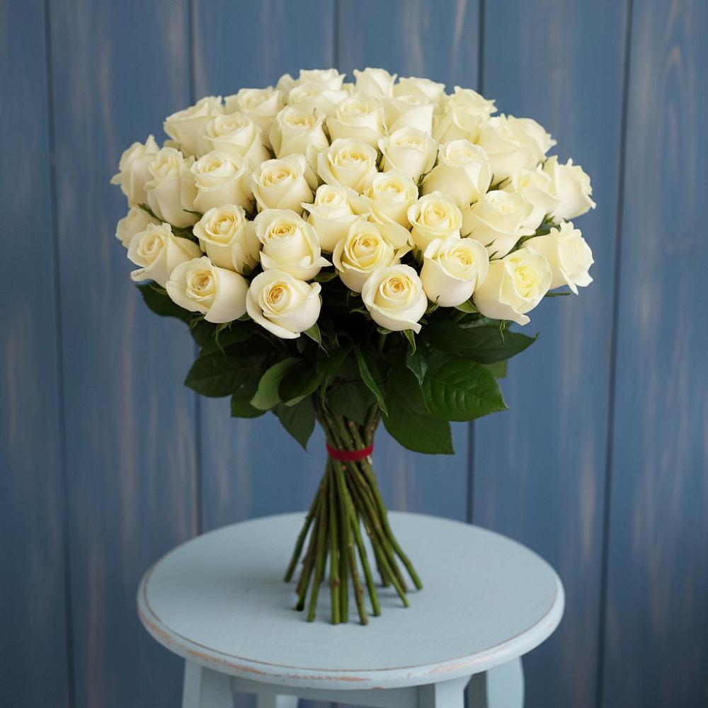 Букет 51 Белая роза Эдлесс Лав в Гагарине