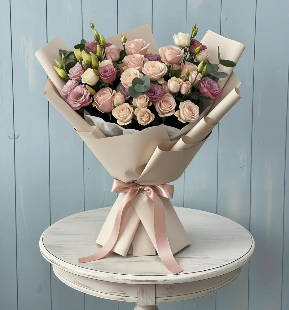 Букет цветов из: Розы и Лизиантусы в Гагарине